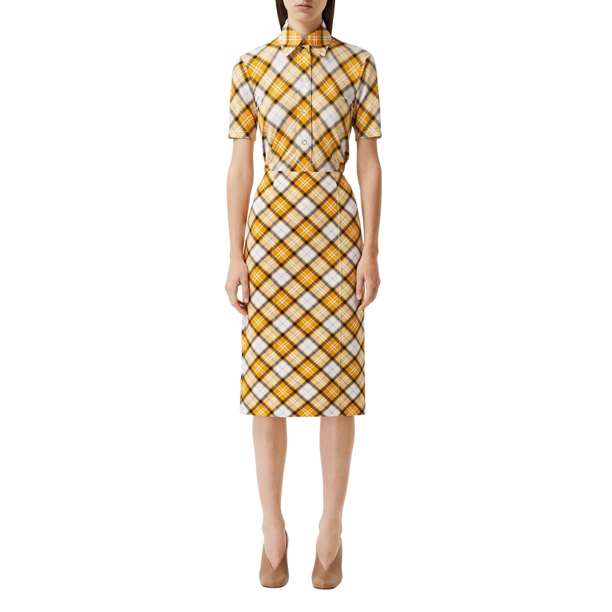 Jupe crayon en jersey stretch Check - Citrus Orange