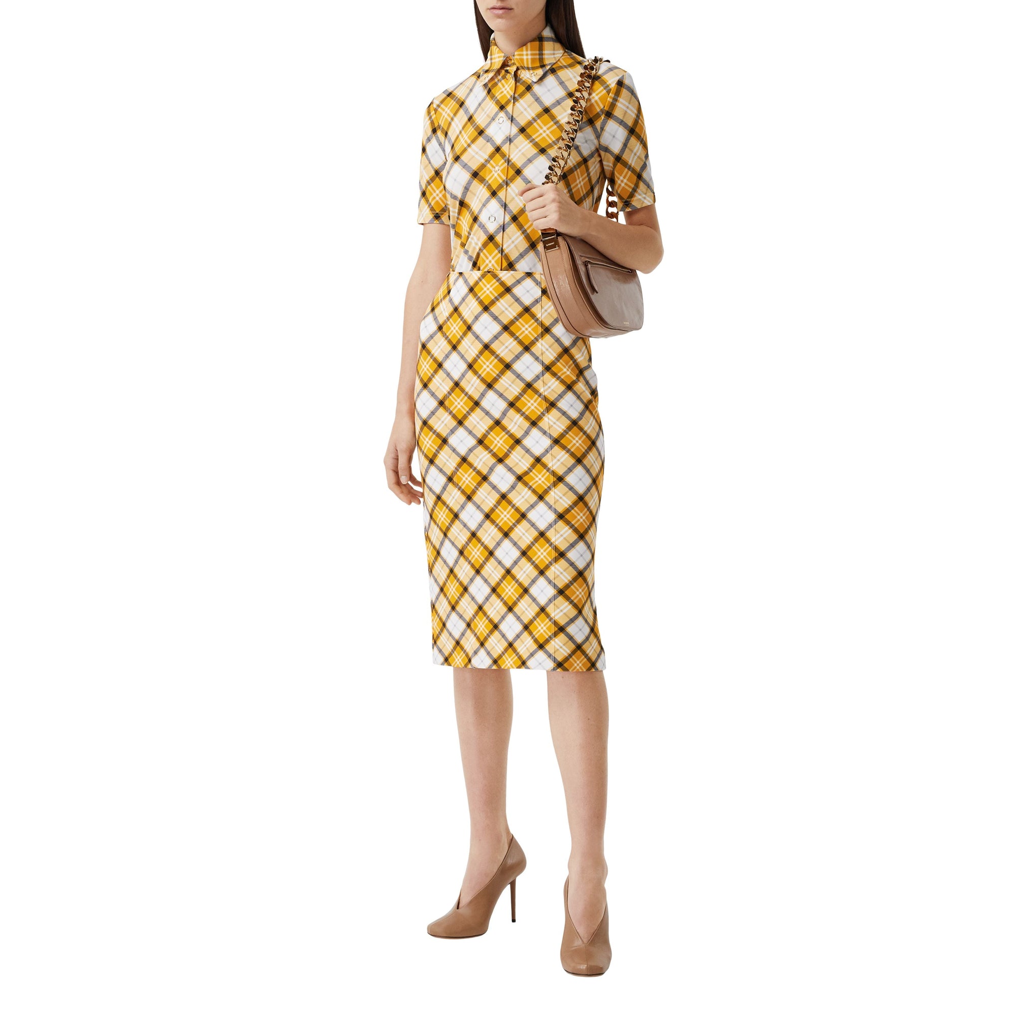 Jupe crayon en jersey stretch Check - Citrus Orange