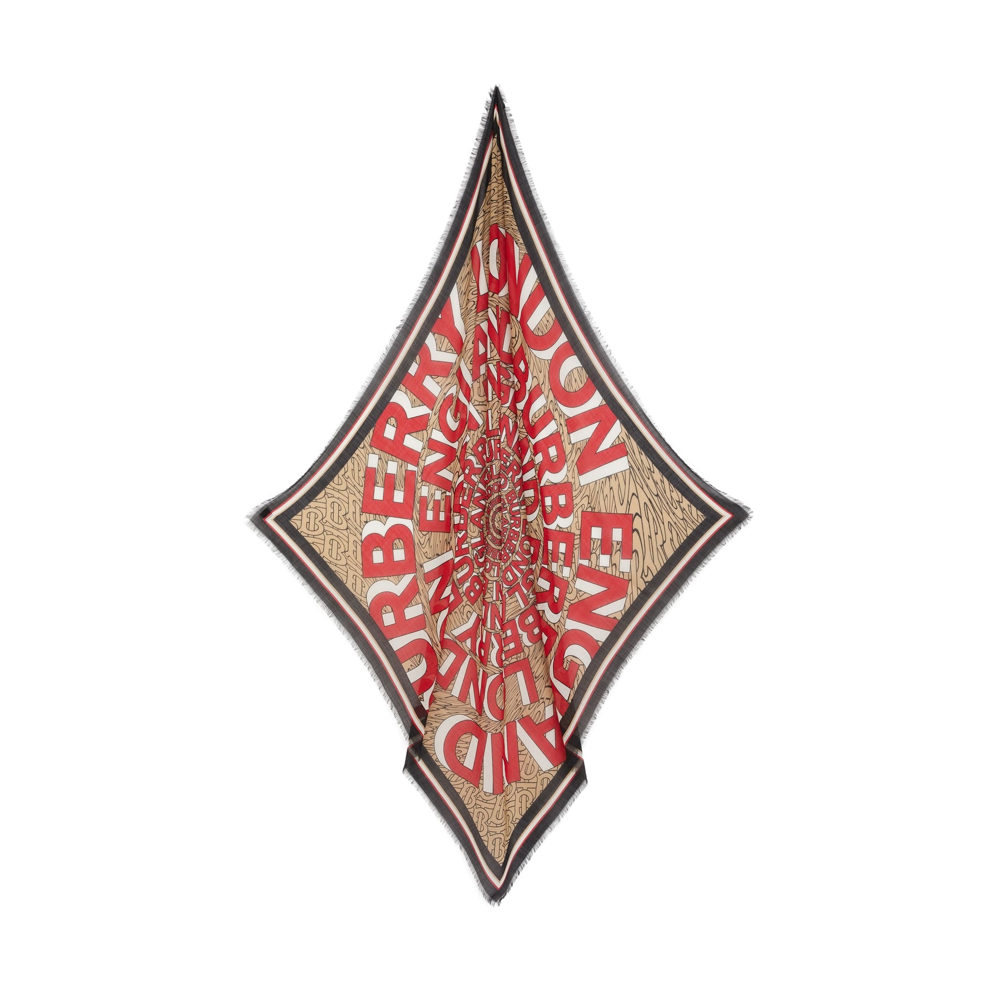 Grand carré de soie et laine à logo - Archive Beige