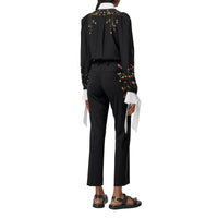 Pantalon tailleur en laine stretch avec roses brodées - Black