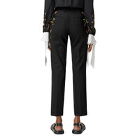Pantalon tailleur en laine stretch avec roses brodées - Black