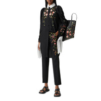 Pantalon tailleur en laine stretch avec roses brodées - Black