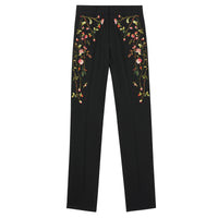 Pantalon tailleur en laine stretch avec roses brodées - Black