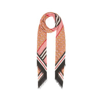 Grand carré en laine et soie monogramme à rayures - Camelia Pink