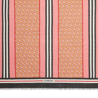 Grand carré en laine et soie monogramme à rayures - Camelia Pink