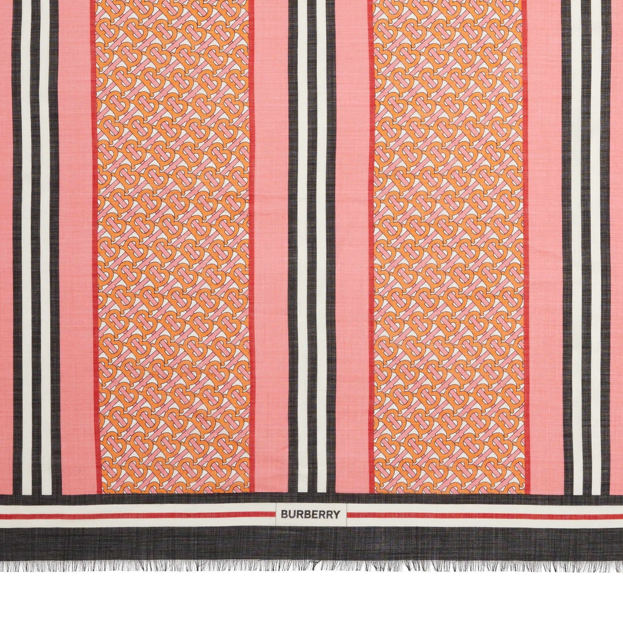 Grand carré en laine et soie monogramme à rayures - Camelia Pink