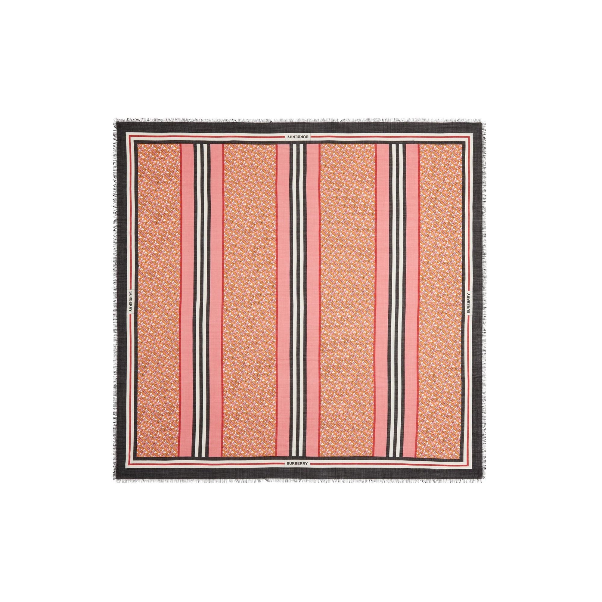 Grand carré en laine et soie monogramme à rayures - Camelia Pink