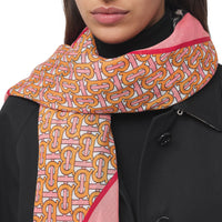 Grand carré en laine et soie monogramme à rayures - Camelia Pink