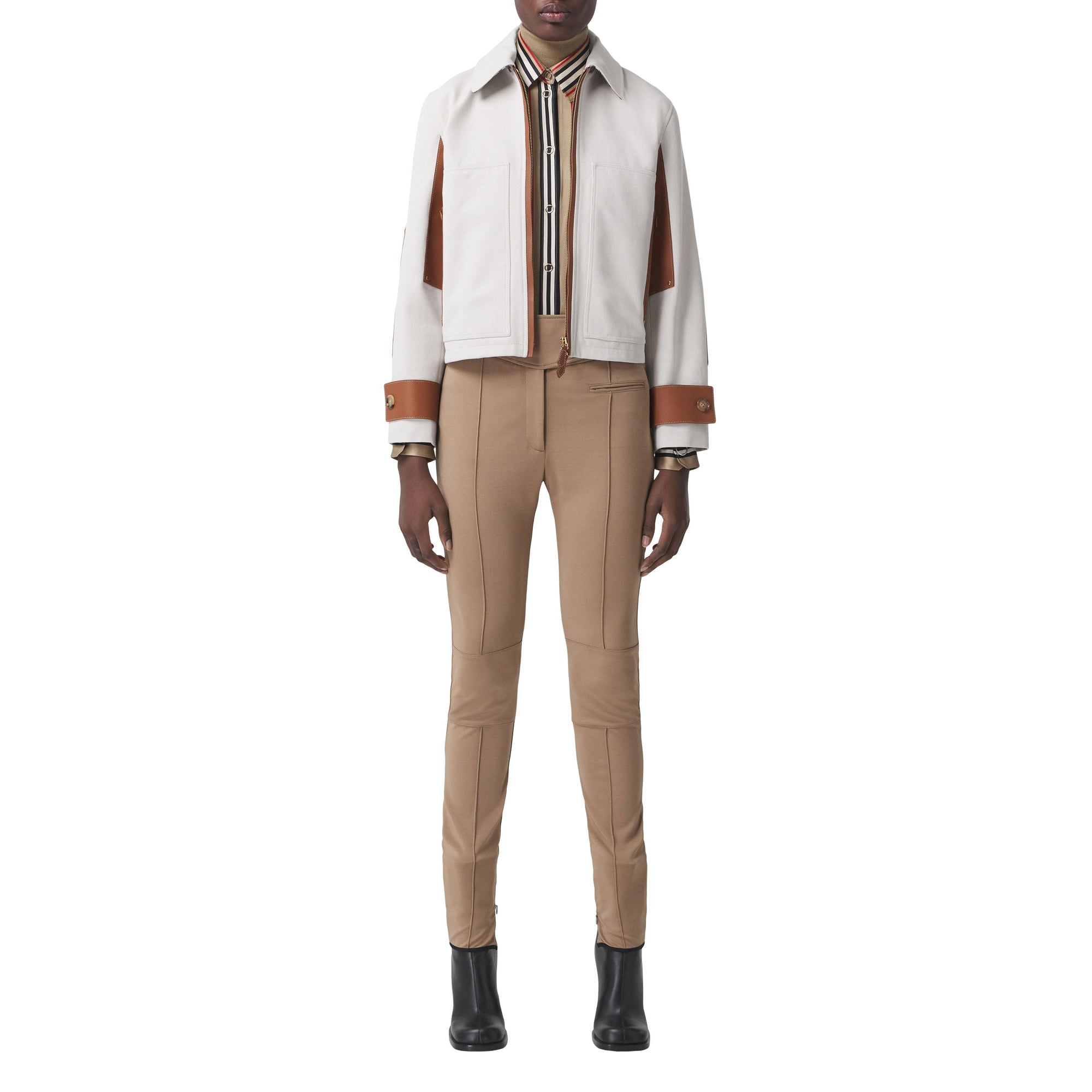 Veste en toile de coton et cuir - Natural