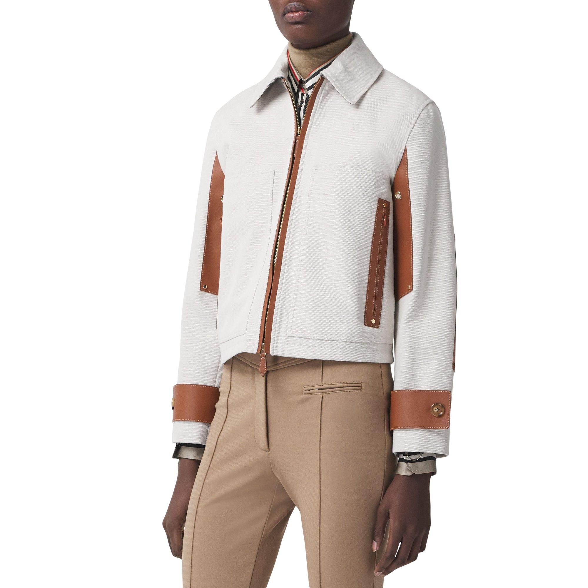 Veste en toile de coton et cuir - Natural