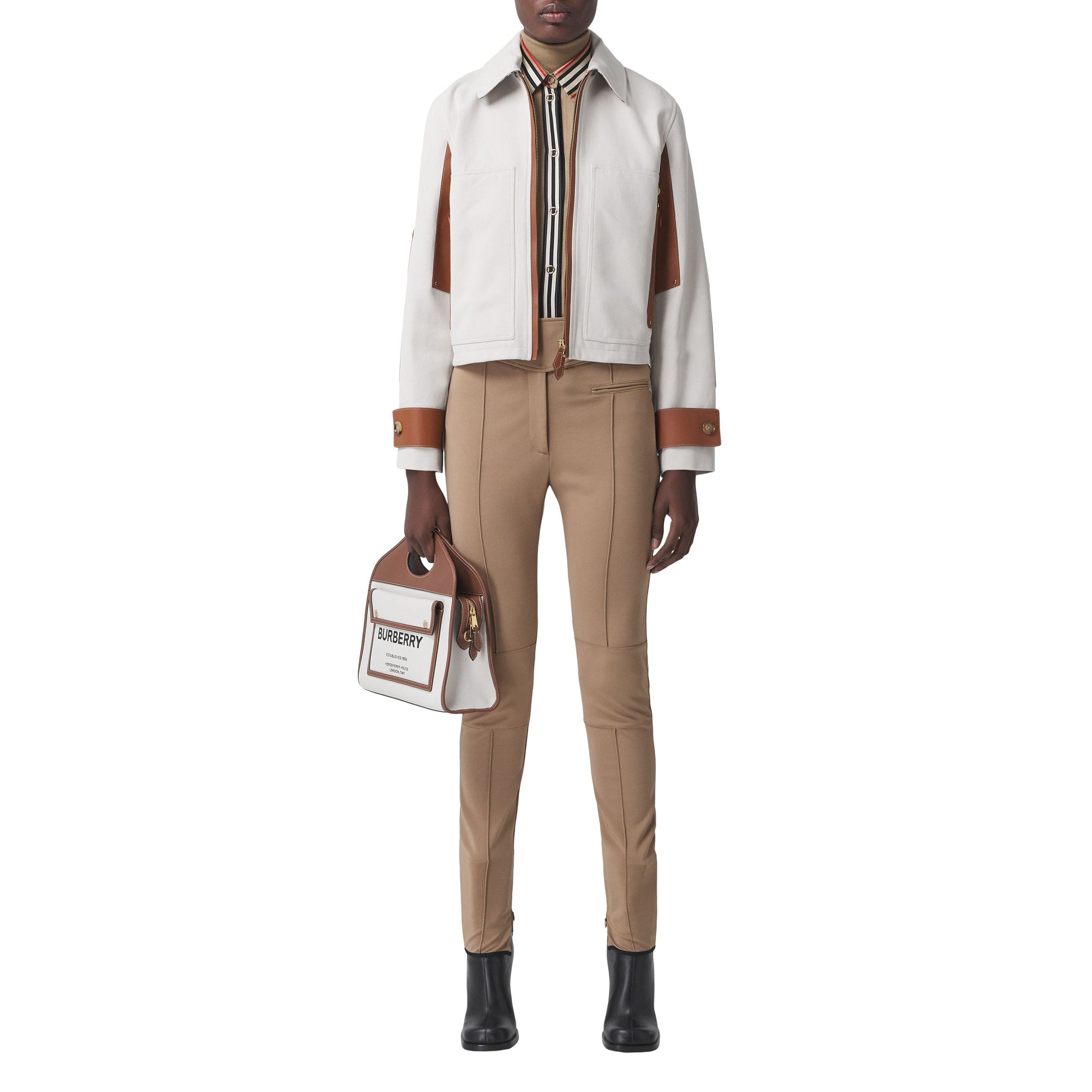 Veste en toile de coton et cuir - Natural