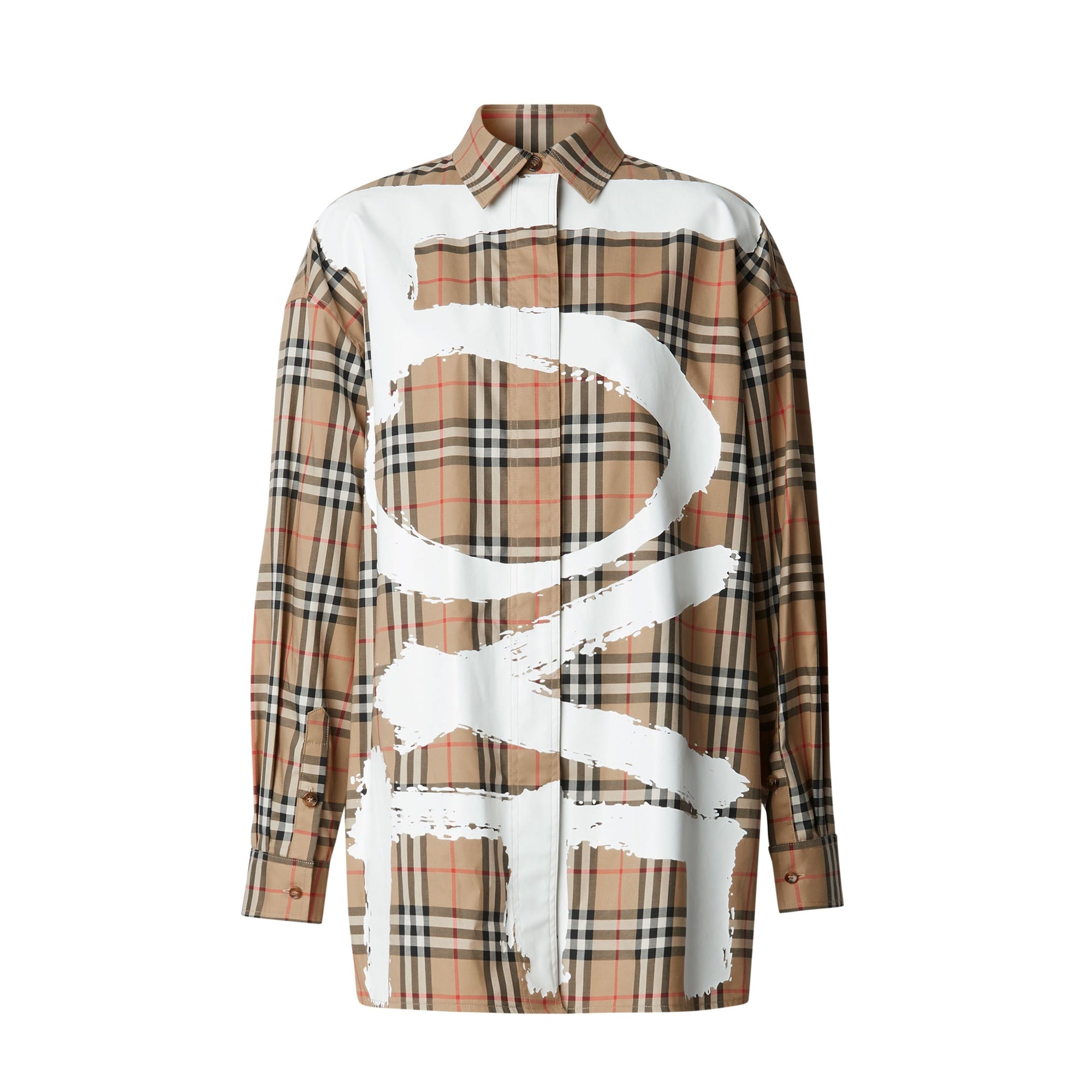 Chemise oversize en coton Vintage Check avec motif Love - Archive Beige Check