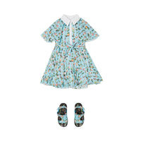 Robe à manches courtes à imprimé roses avec cape - Blue Topaz