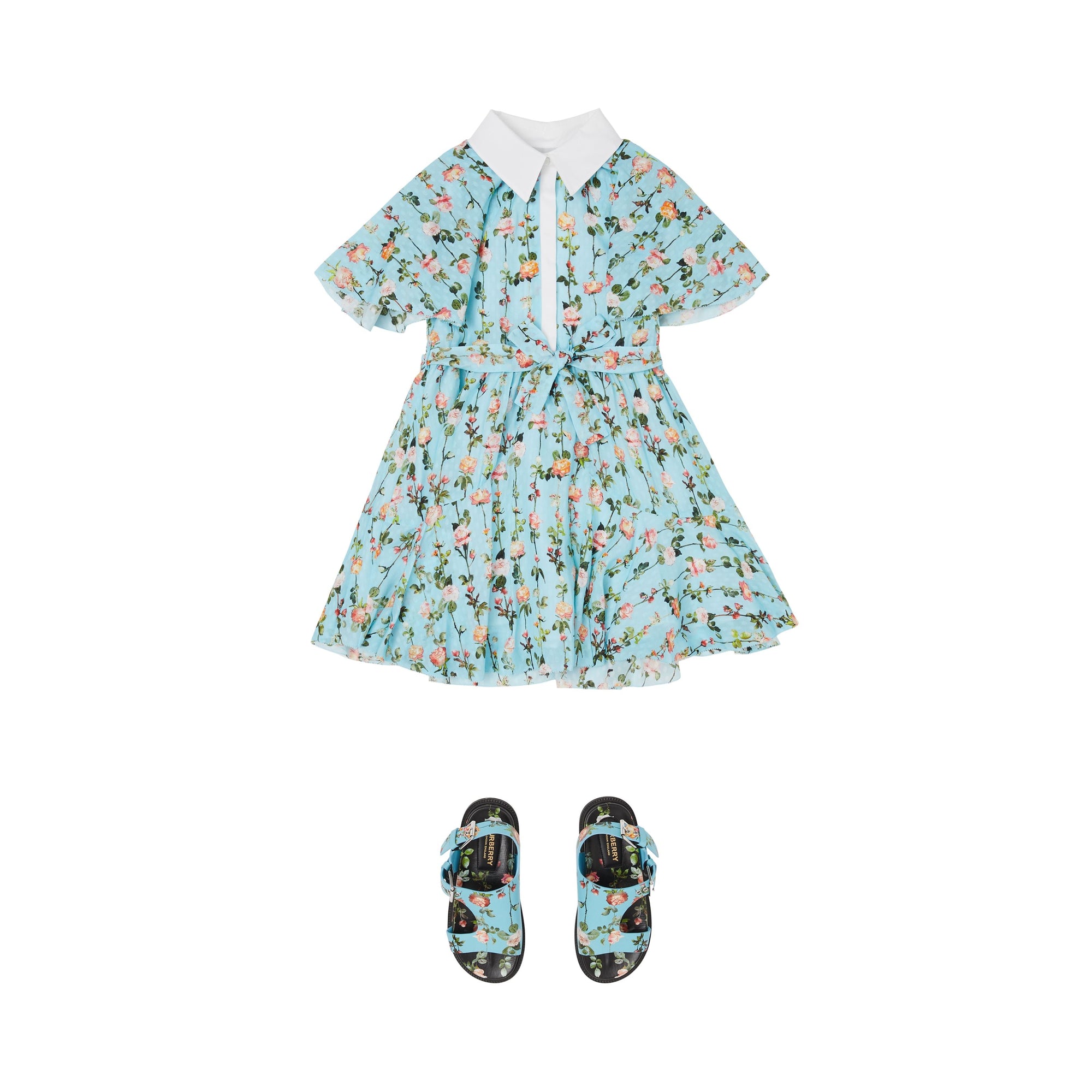 Robe à manches courtes à imprimé roses avec cape - Blue Topaz