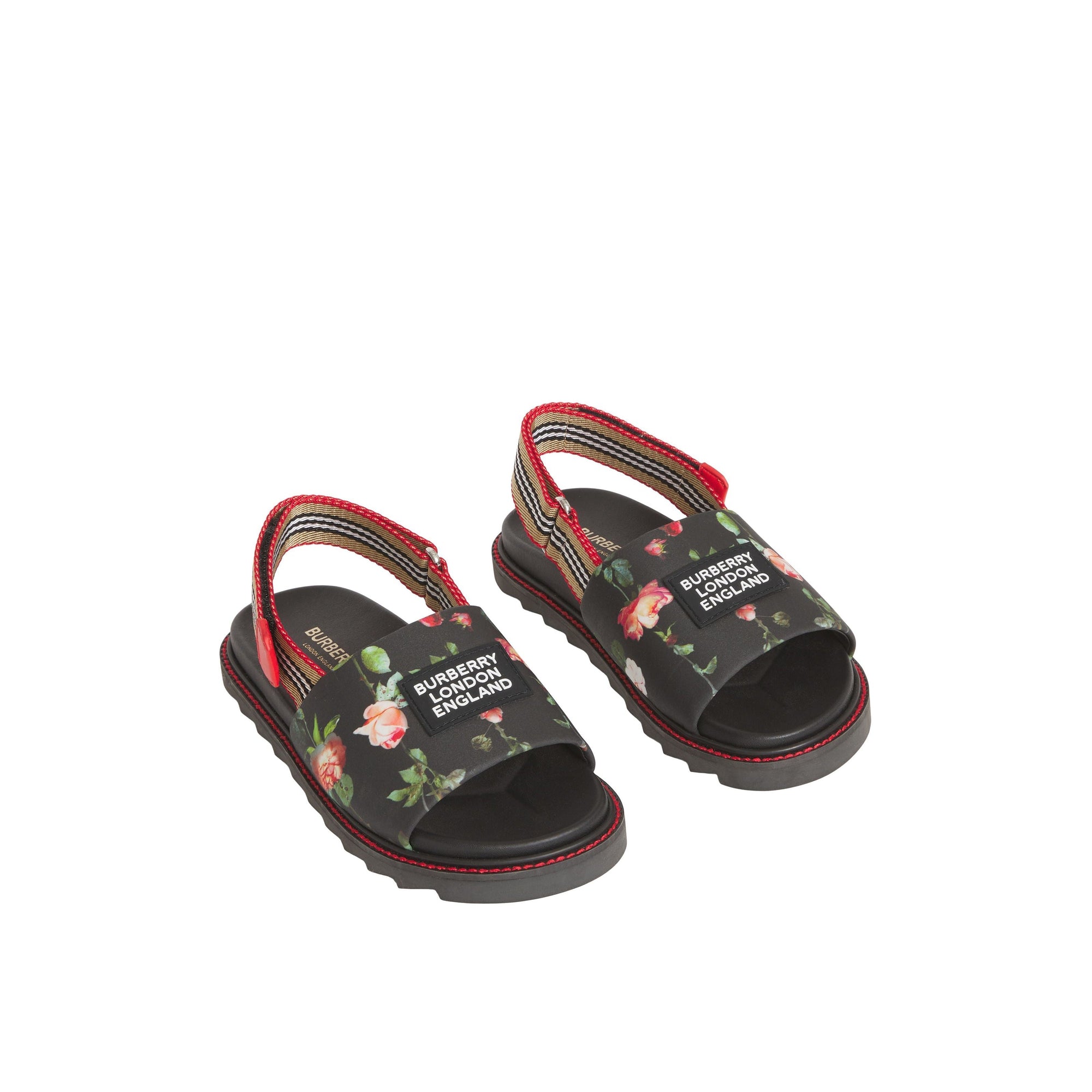 Sandales en toile de coton à imprimé roses - Black