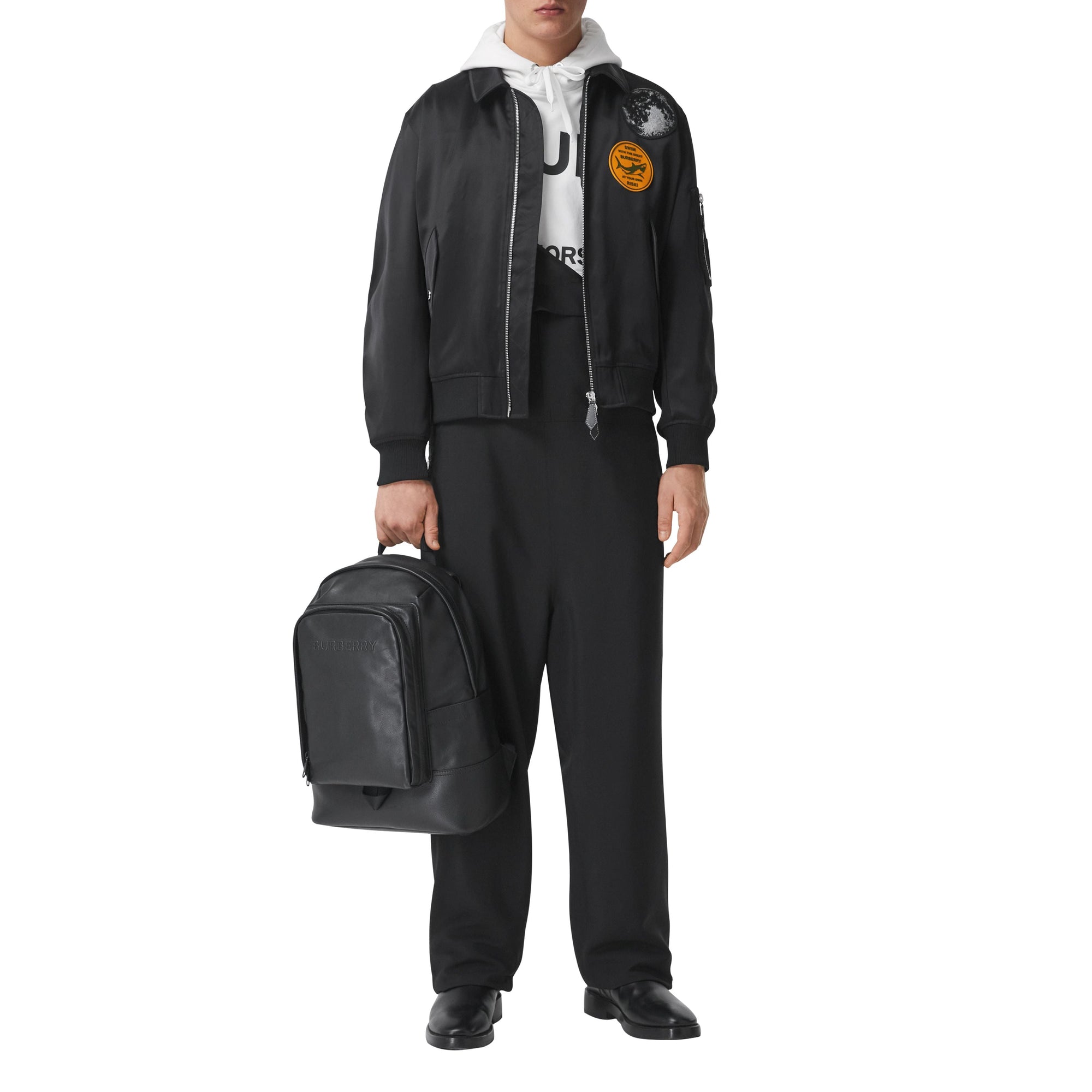 Blouson aviateur en satinette à appliqué Montage - Black