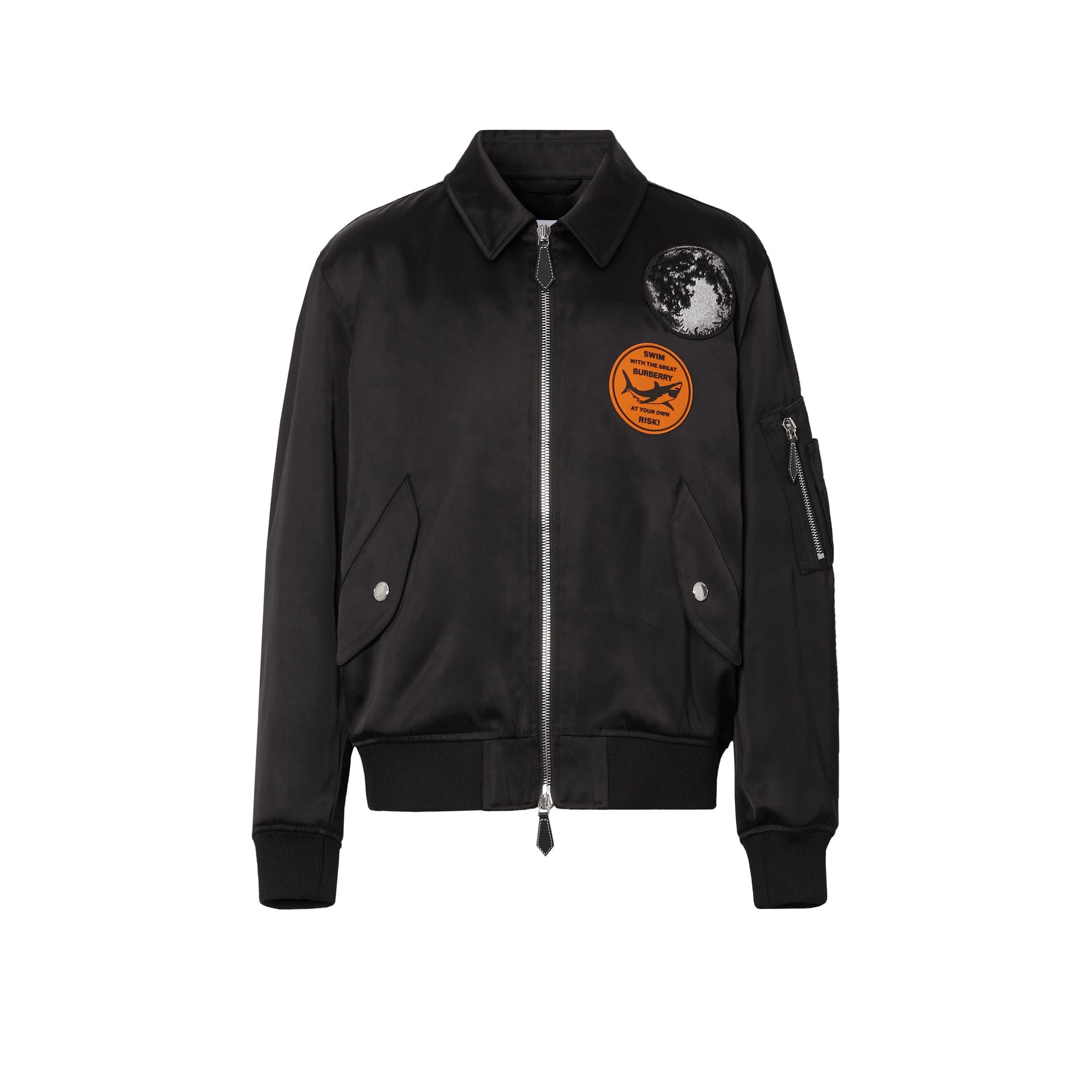 Blouson aviateur en satinette à appliqué Montage - Black