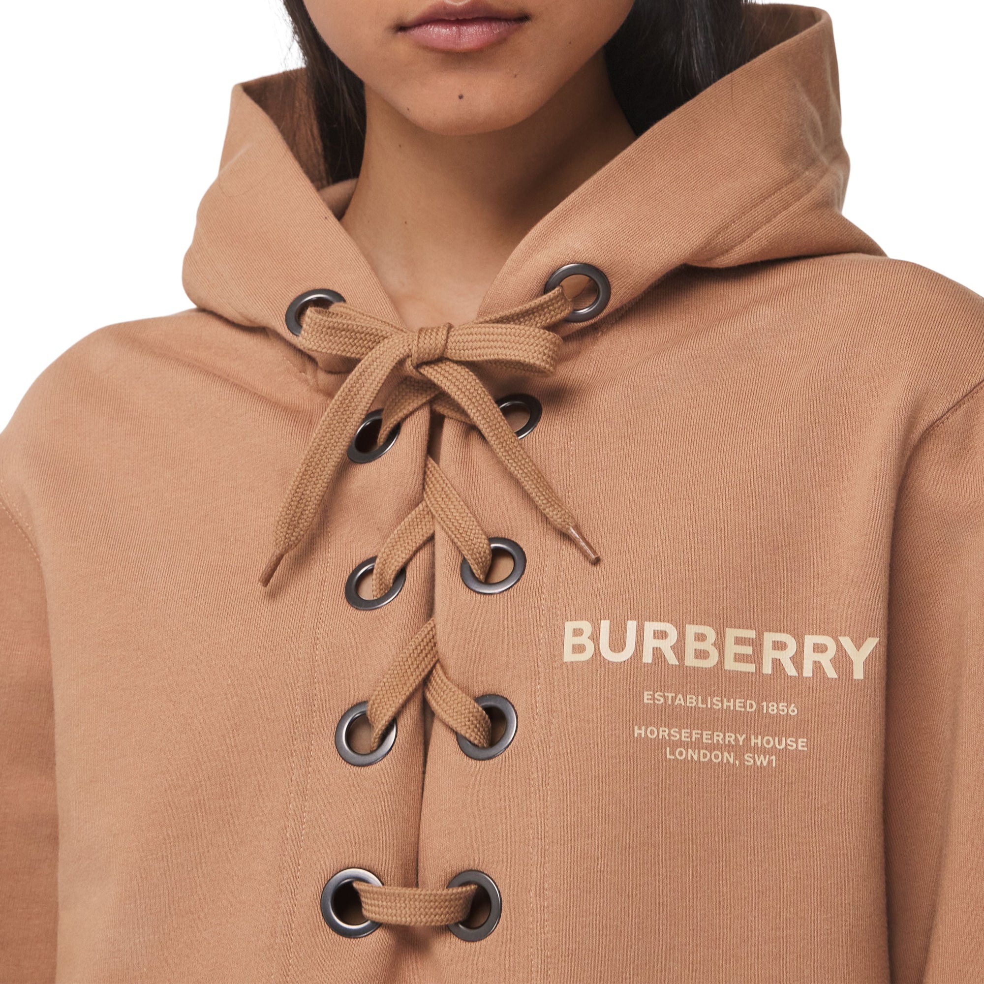 Hoodie oversize en coton Horseferry avec lacets - Camel