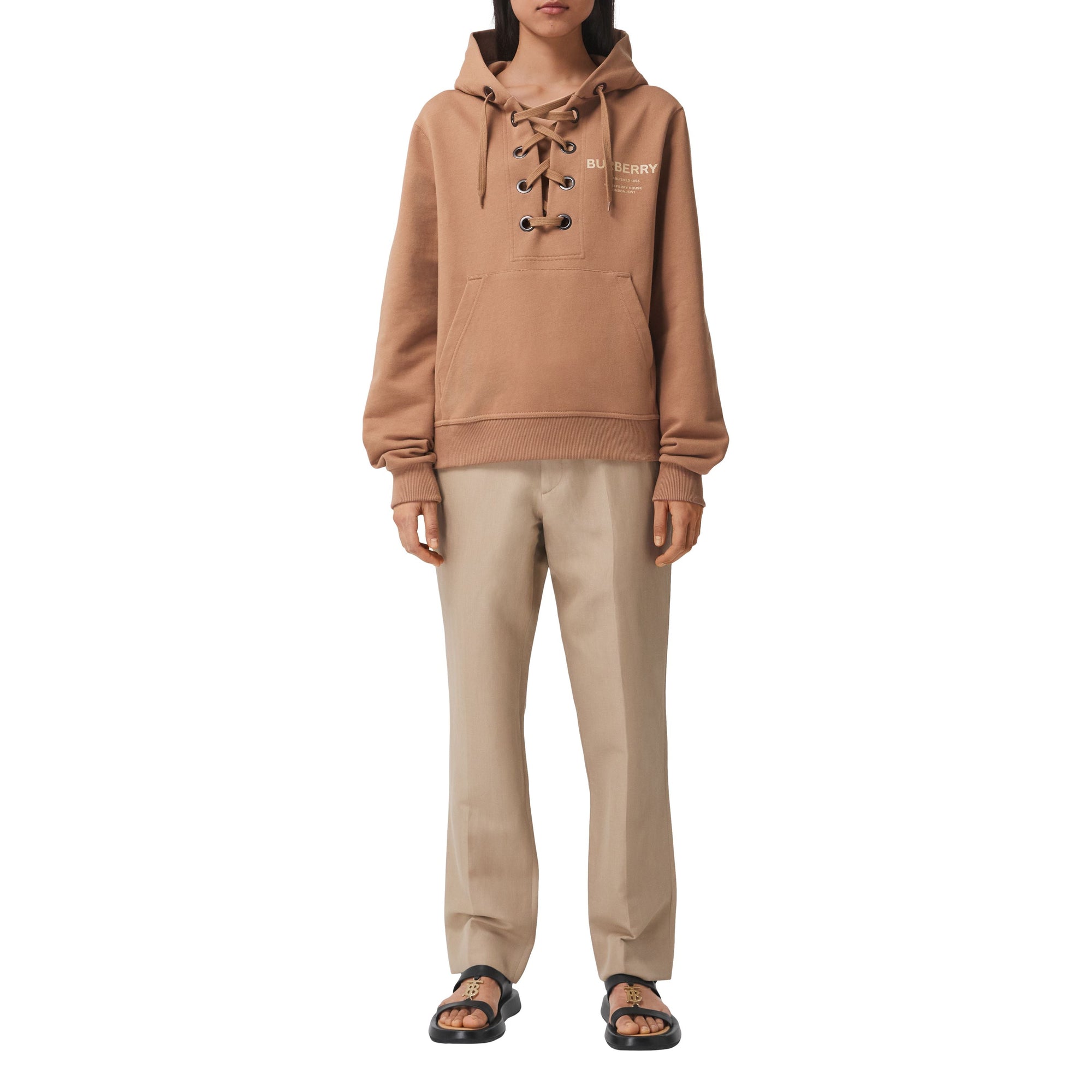 Hoodie oversize en coton Horseferry avec lacets - Camel