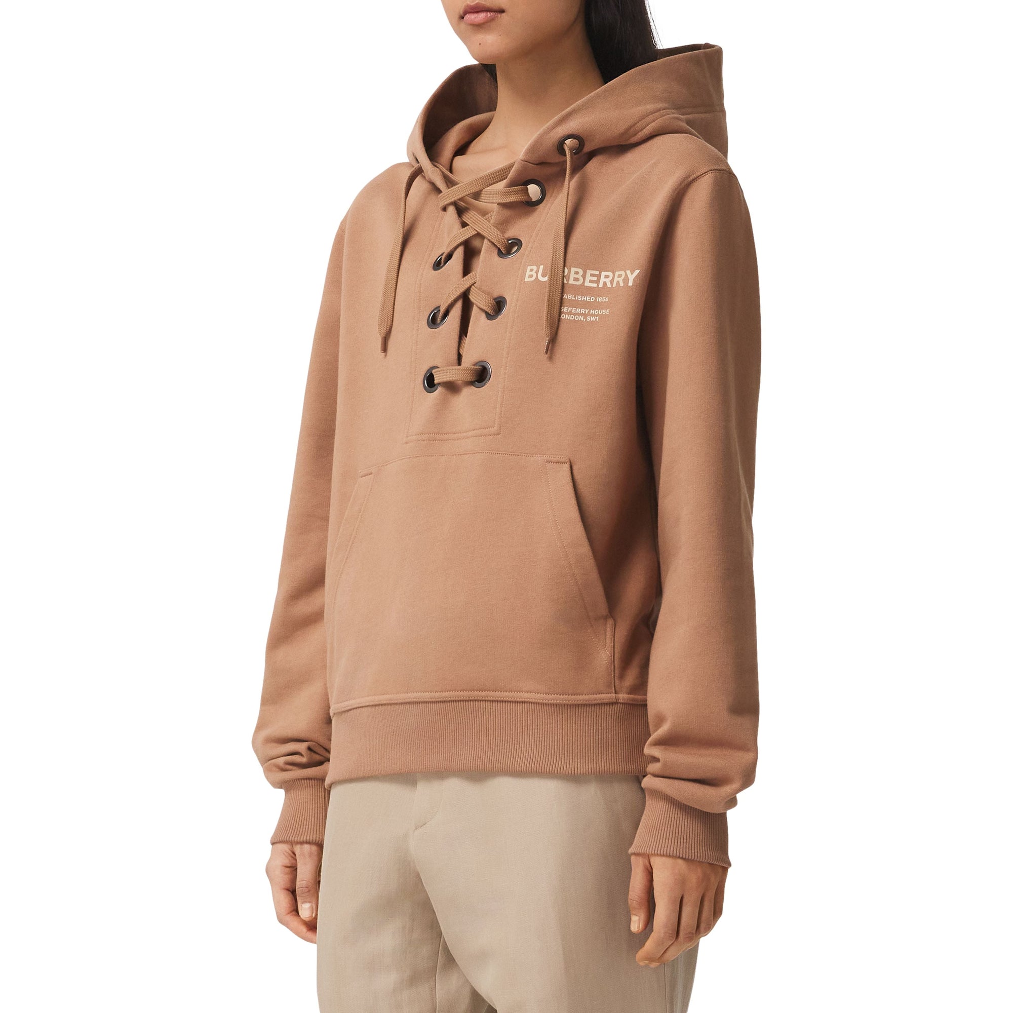 Hoodie oversize en coton Horseferry avec lacets - Camel