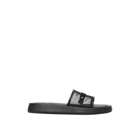 Mules plates en mesh et cuir à logo brodé - Black