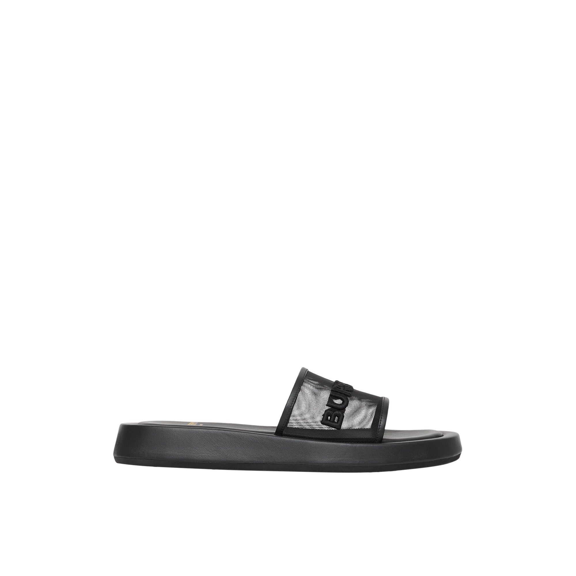 Mules plates en mesh et cuir à logo brodé - Black