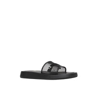 Mules plates en mesh et cuir à logo brodé - Black