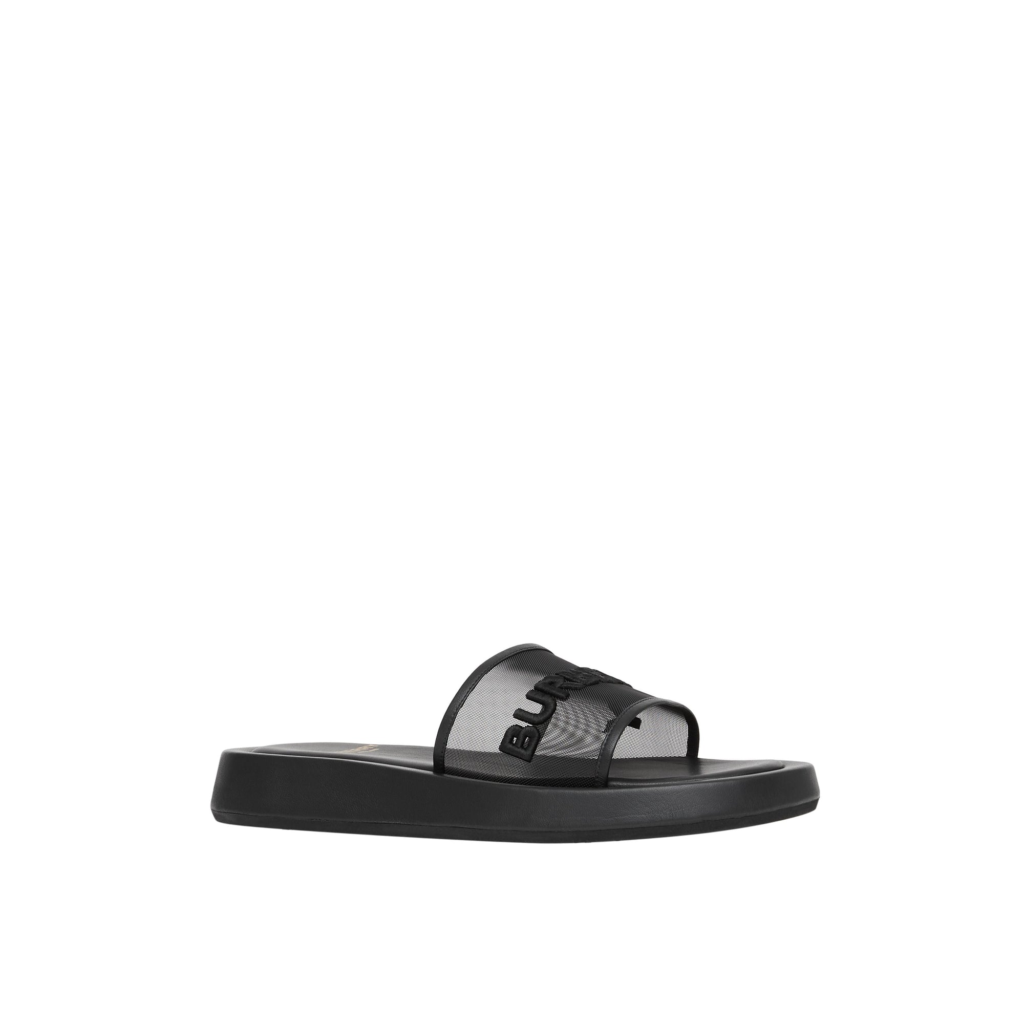 Mules plates en mesh et cuir à logo brodé - Black
