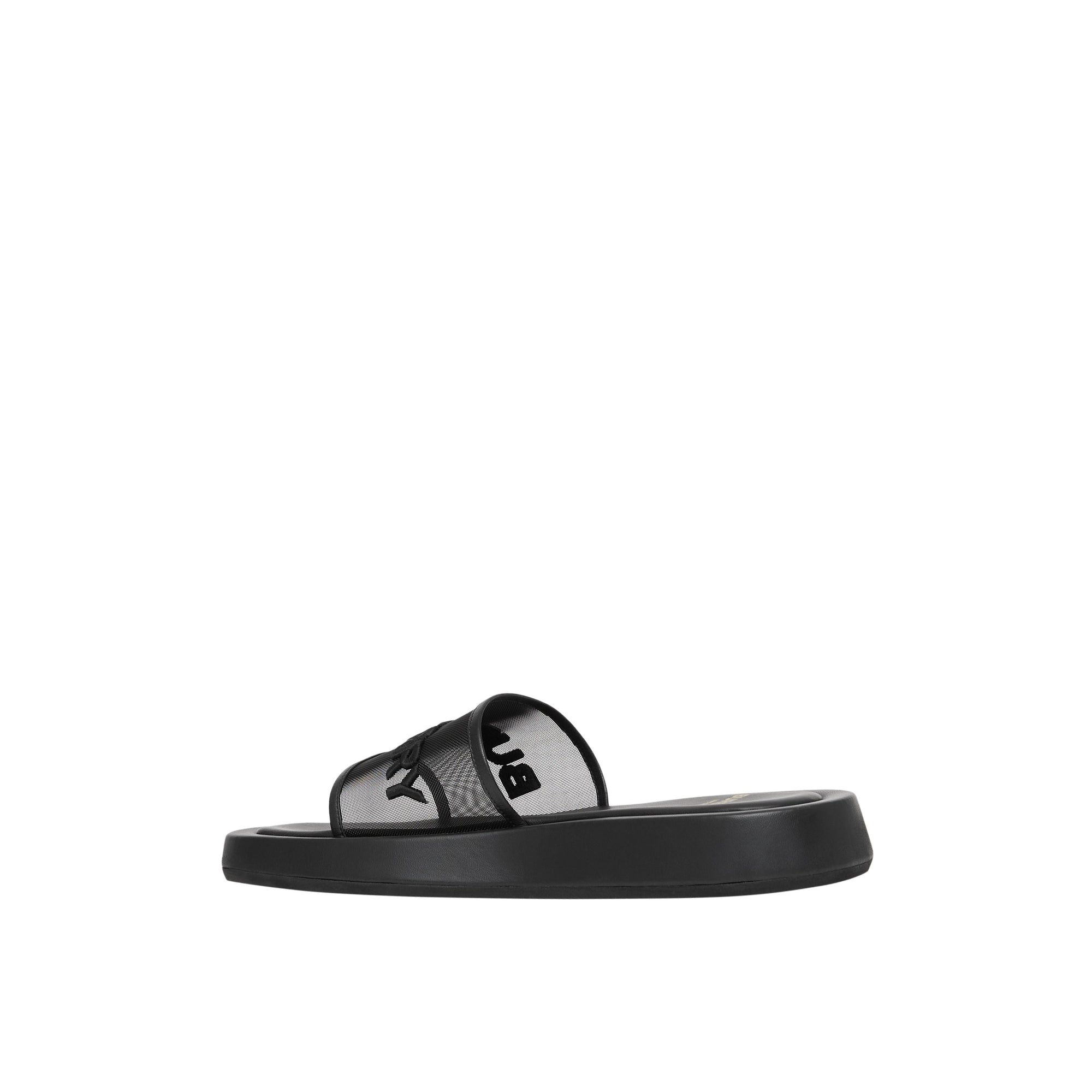 Mules plates en mesh et cuir à logo brodé - Black