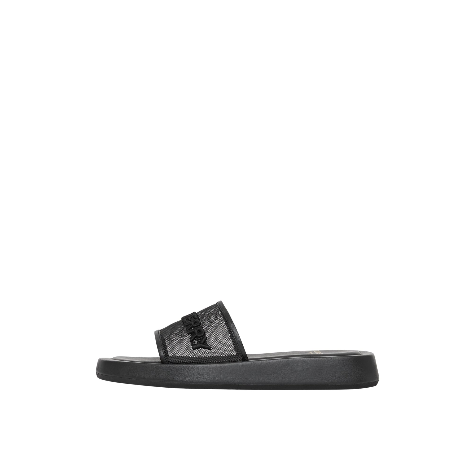 Mules plates en mesh et cuir à logo brodé - Black