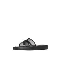 Mules plates en mesh et cuir à logo brodé - Black