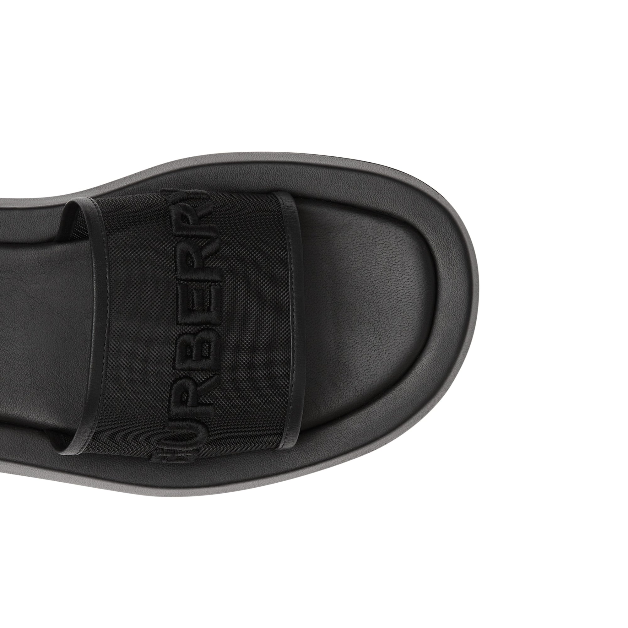Mules plates en mesh et cuir à logo brodé - Black