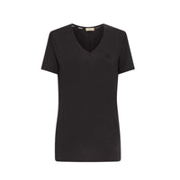 T-shirt en v en jersey de coton - Black