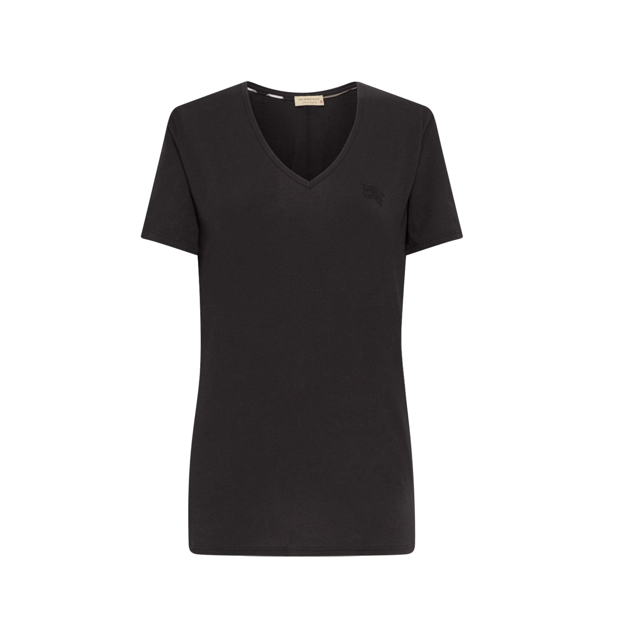 T-shirt en v en jersey de coton - Black