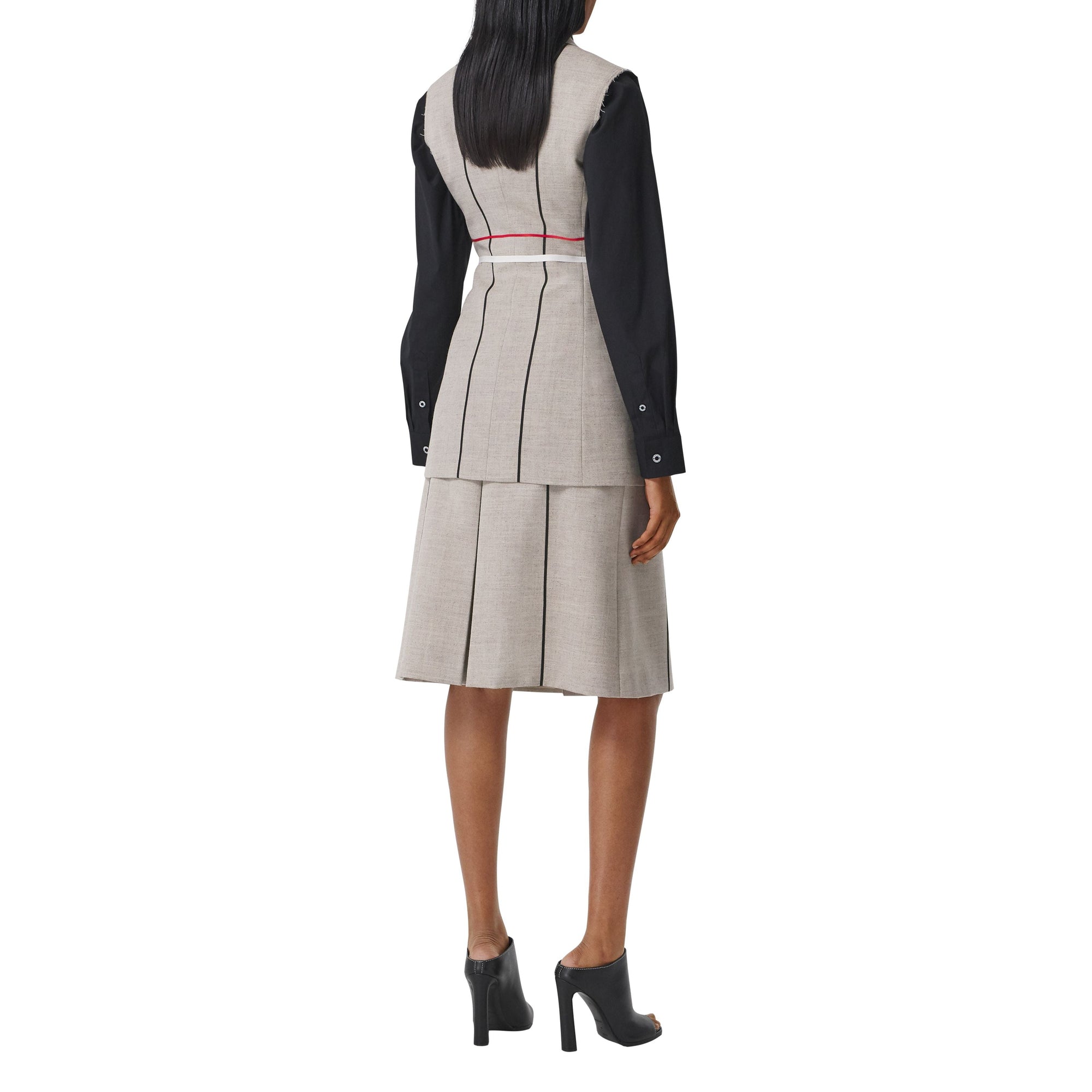 Jupe trapèze en laine mélangée à plis ronds - Ecru Check