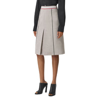 Jupe trapèze en laine mélangée à plis ronds - Ecru Check