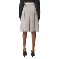 Jupe trapèze en laine mélangée à plis ronds - Ecru Check