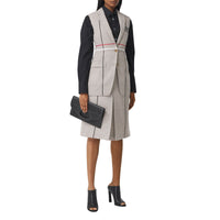 Jupe trapèze en laine mélangée à plis ronds - Ecru Check