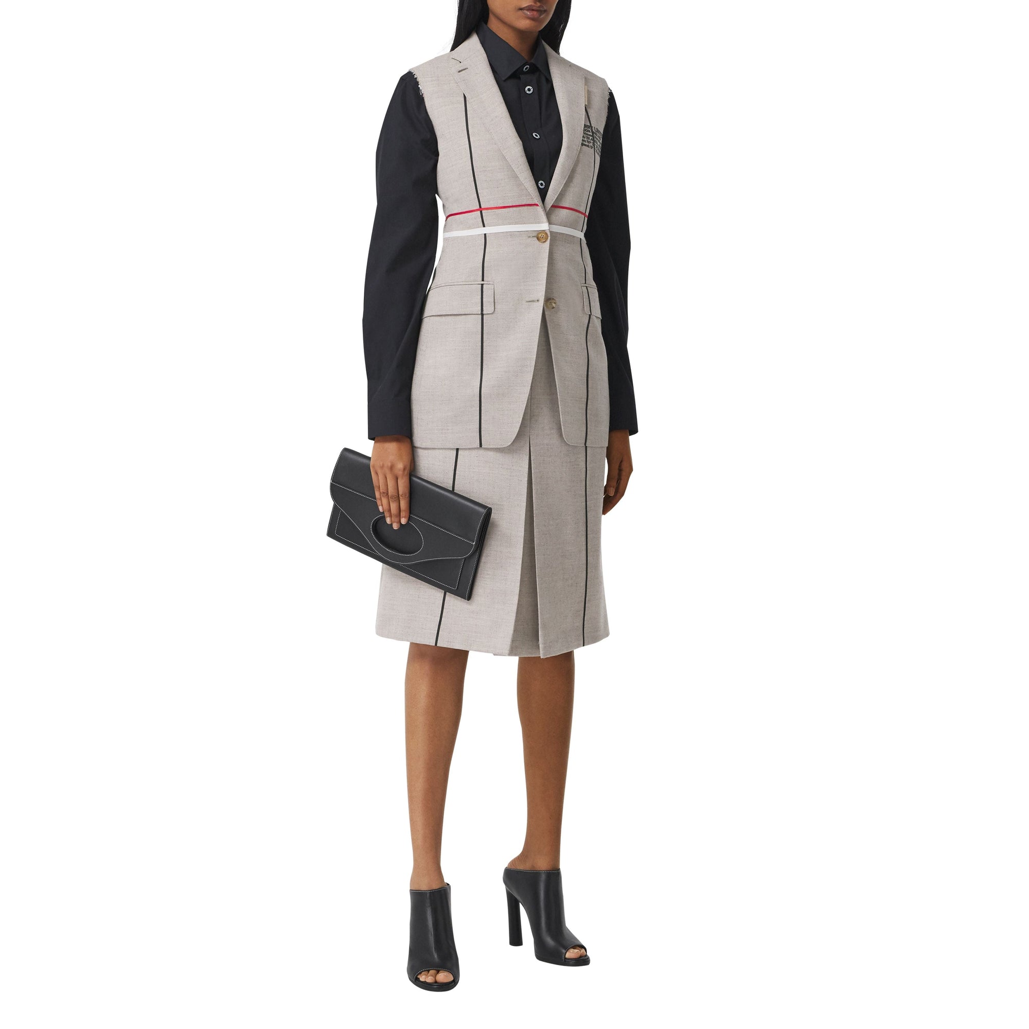 Jupe trapèze en laine mélangée à plis ronds - Ecru Check