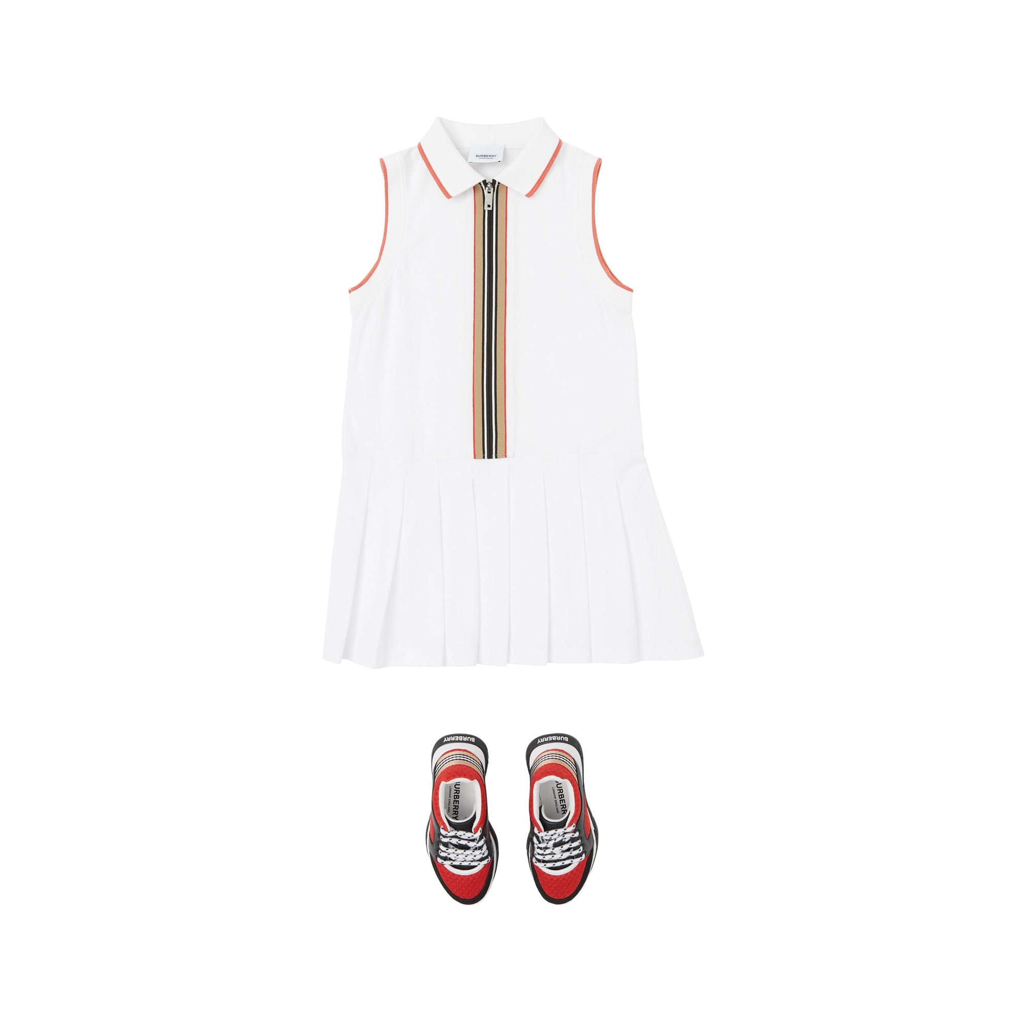 Robe polo zippée en coton avec rayures iconiques - White
