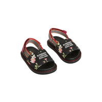 Sandales en toile de coton à imprimé roses - Black