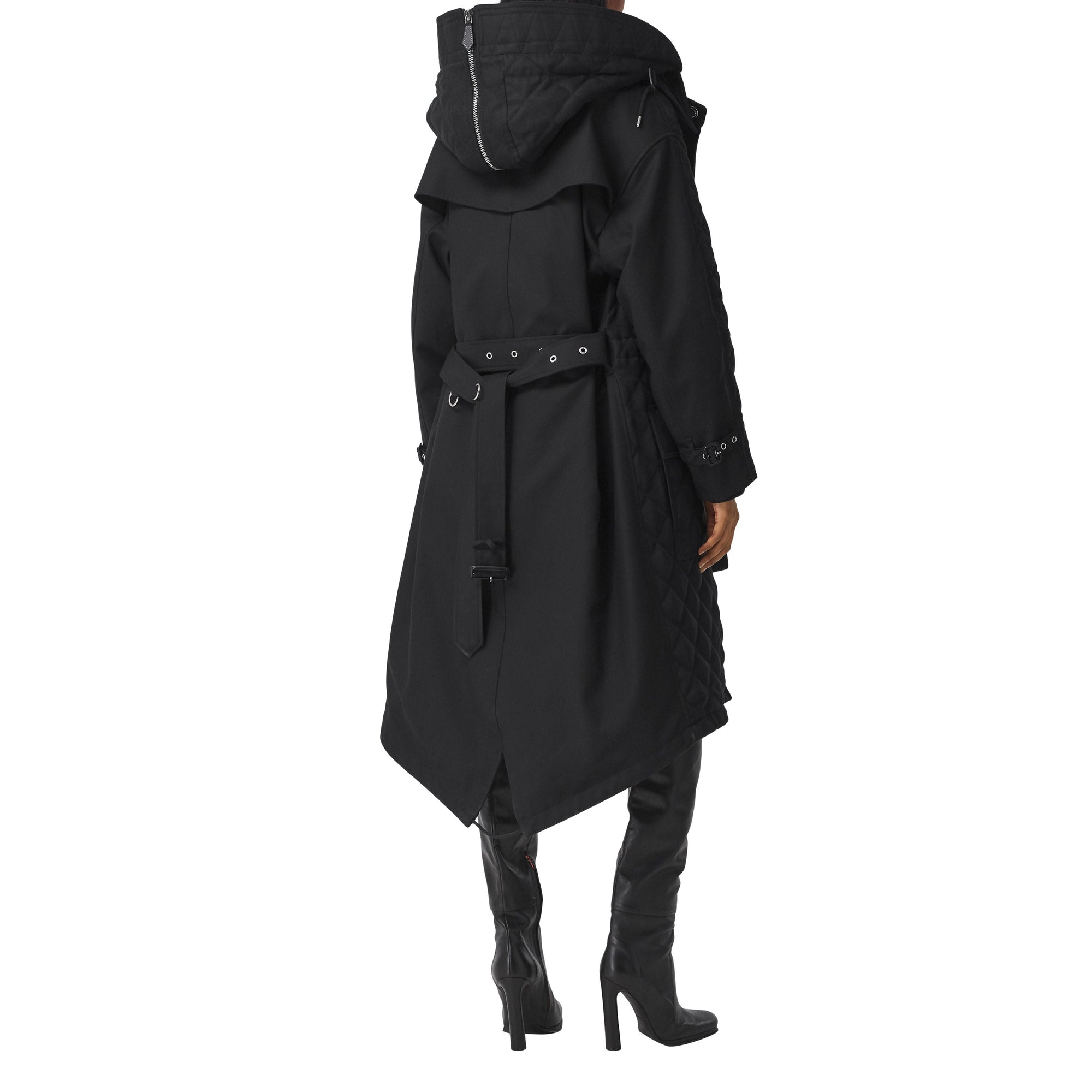 Parka matelassée en ramie et coton avec capuche amovible - Black