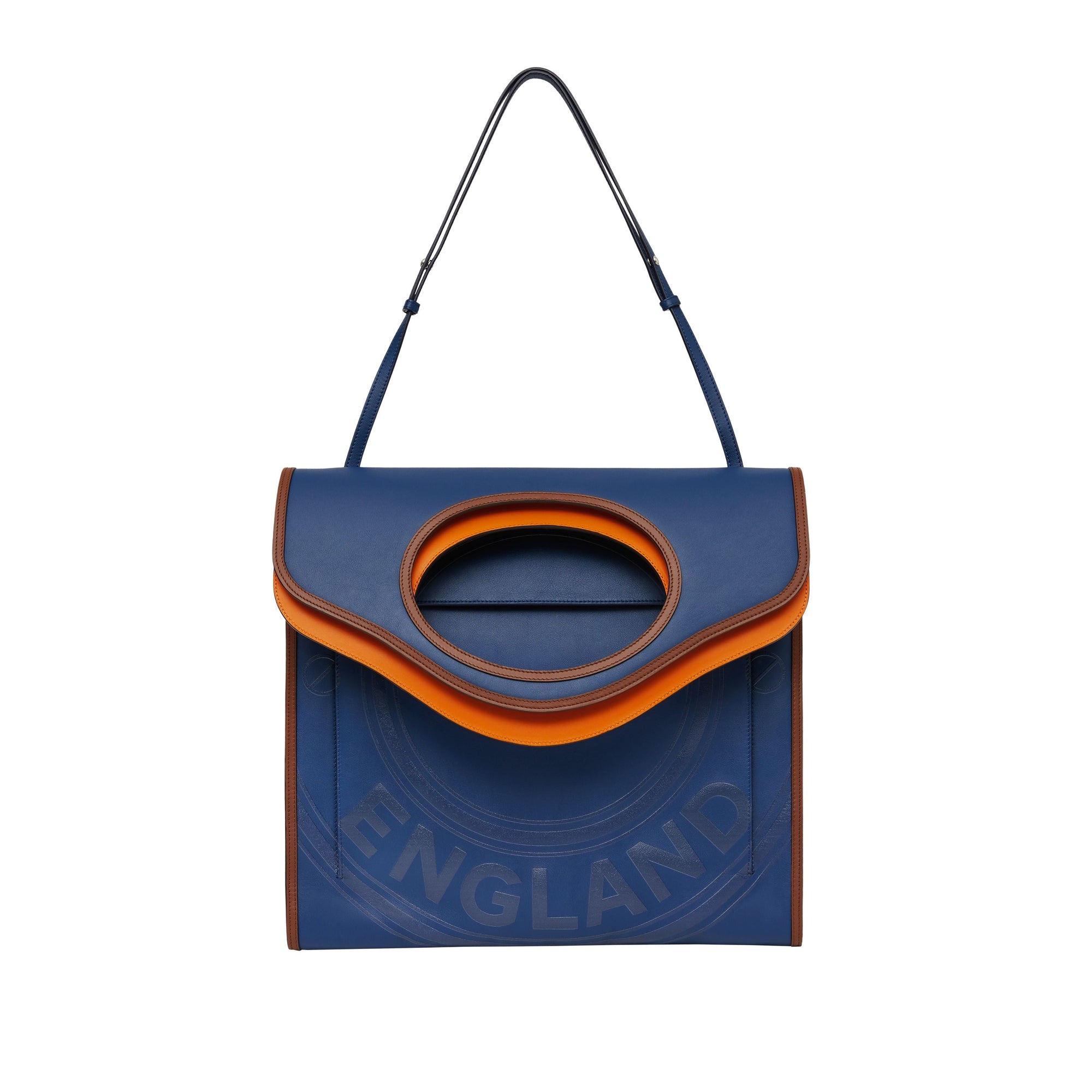 Sac Pocket plat en cuir tricolore à logo - Ink Blue & Black
