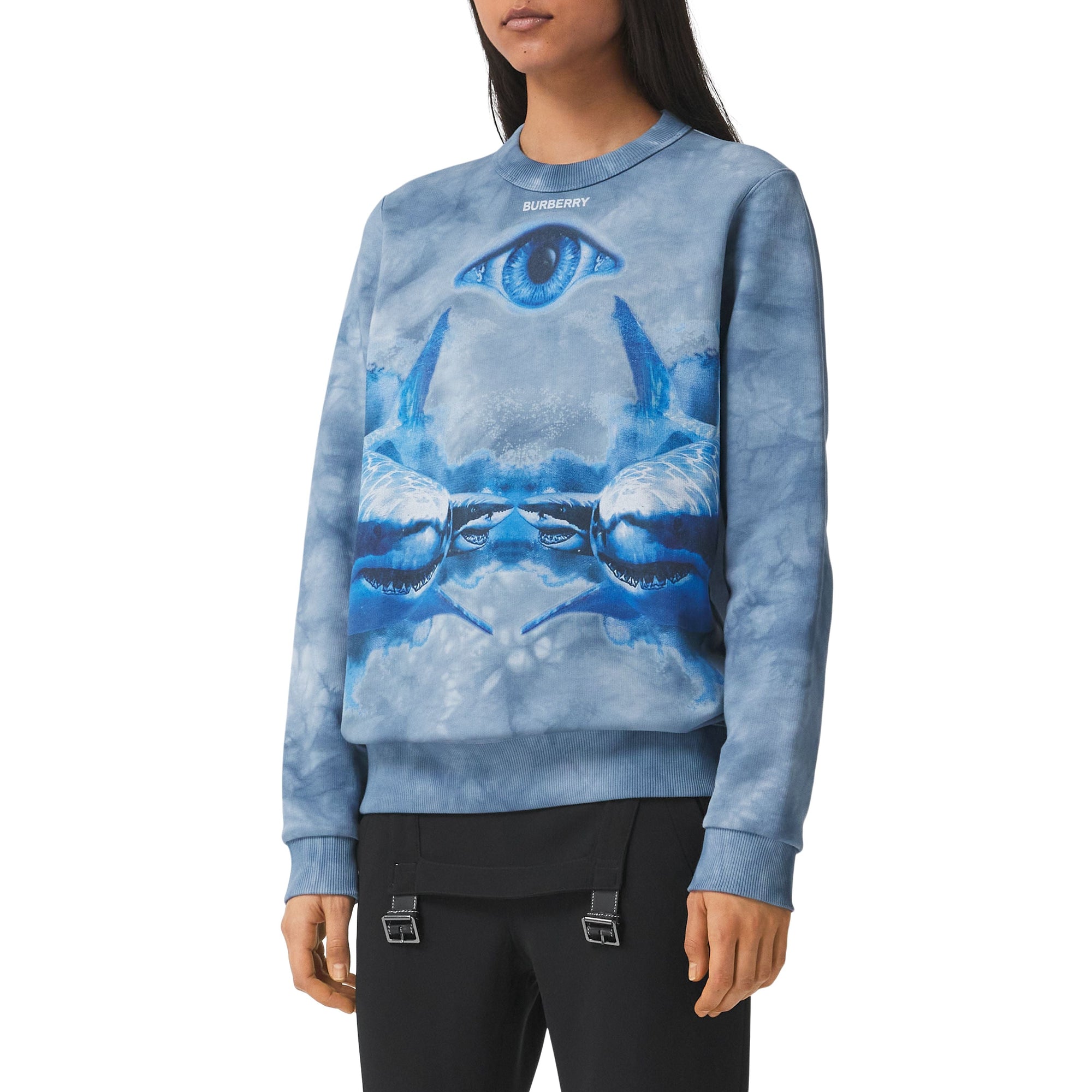 Sweat-shirt oversize en coton à imprimé requin - Ink Blue