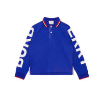 Polo à manches longues en coton avec logo - Cobalt Blue