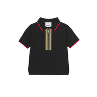 Polo zippé en coton avec rayures iconiques - Black
