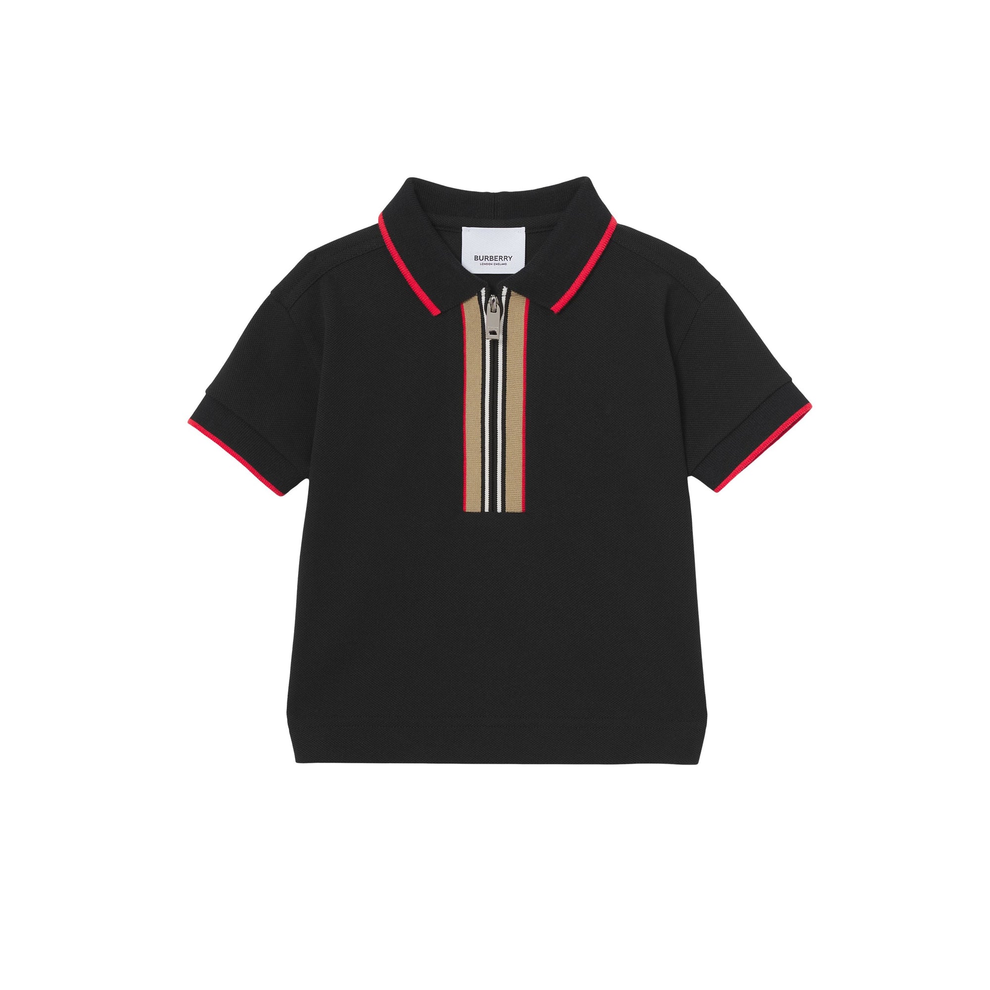 Polo zippé en coton avec rayures iconiques - Black