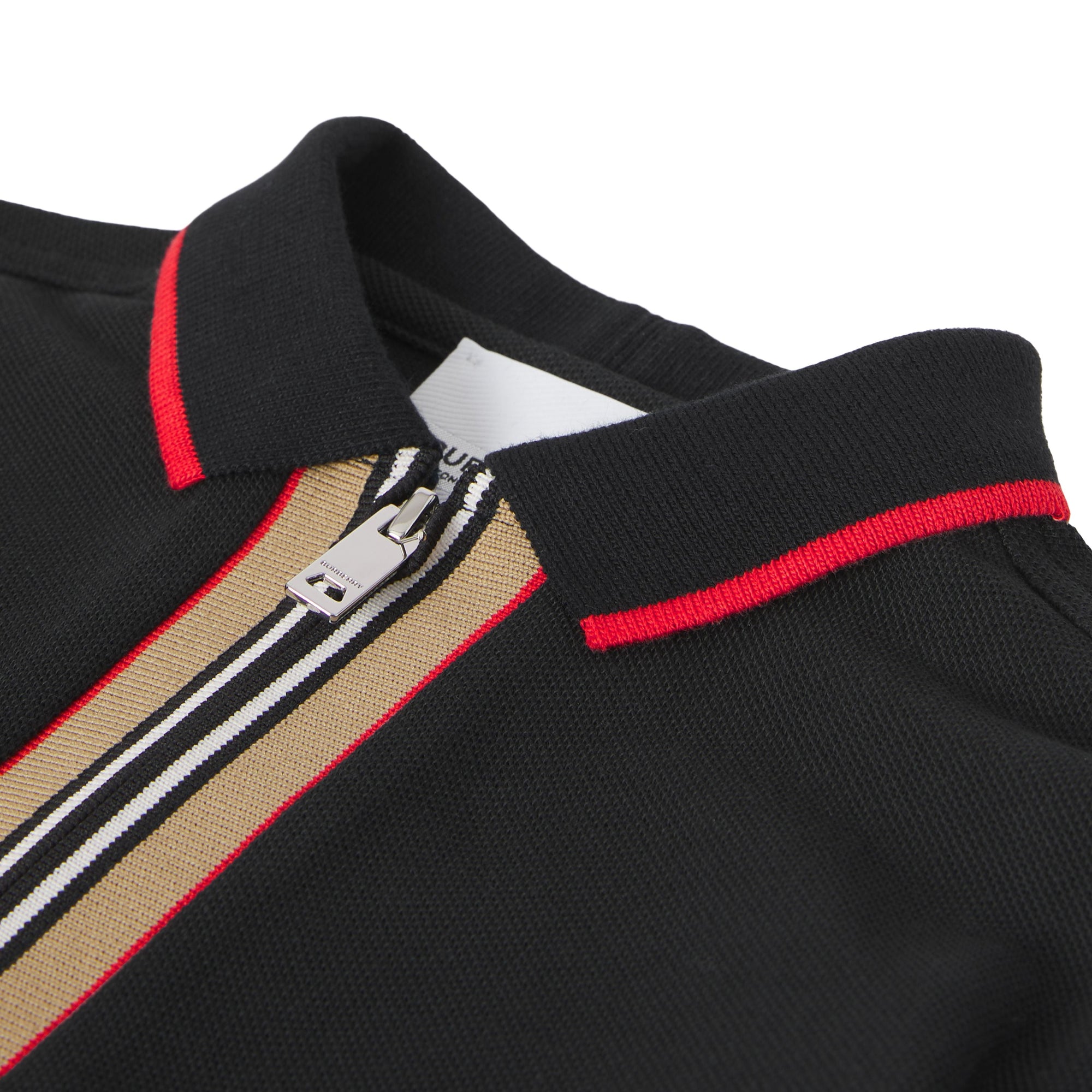 Polo zippé en coton avec rayures iconiques - Black