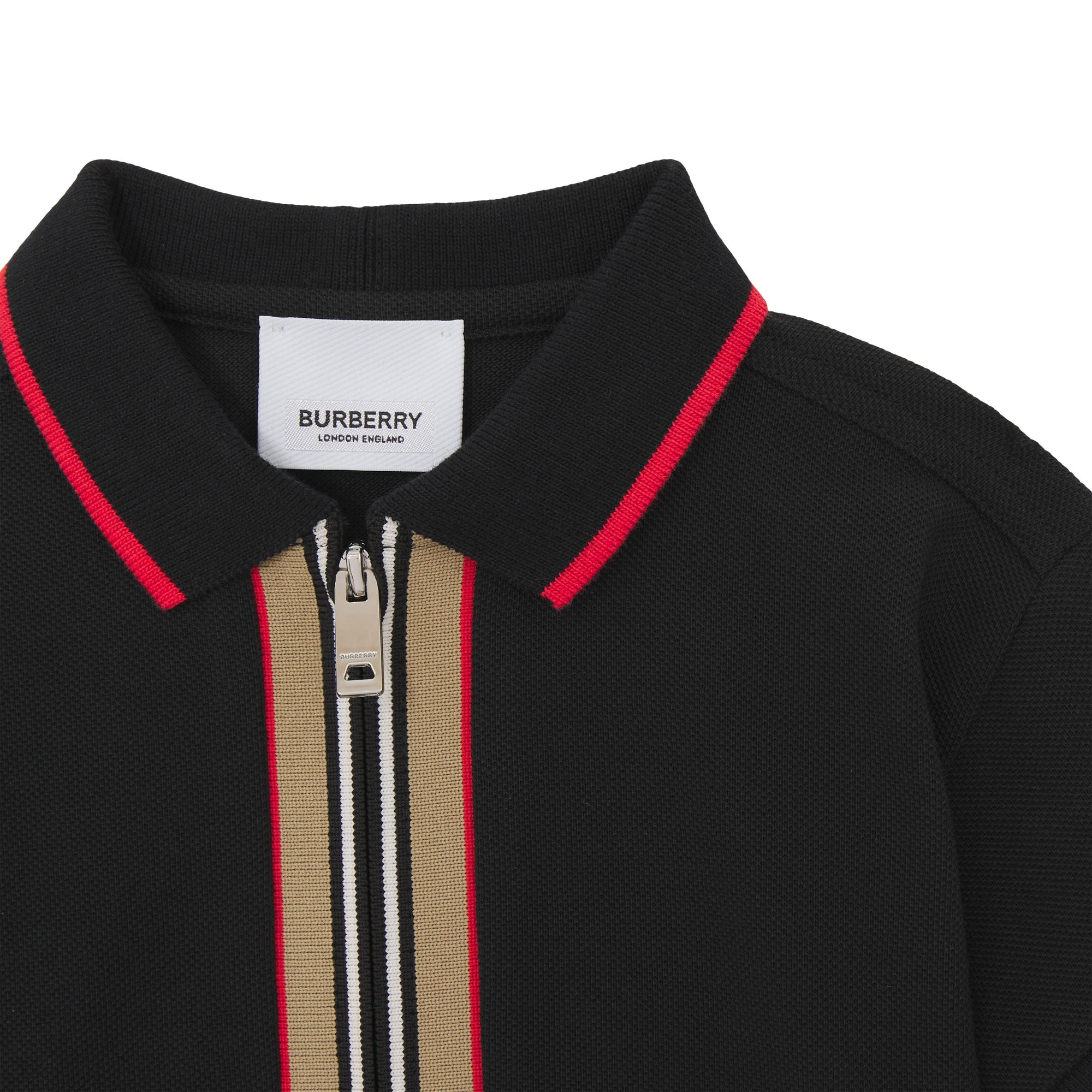 Polo zippé en coton avec rayures iconiques - Black