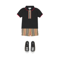 Polo zippé en coton avec rayures iconiques - Black